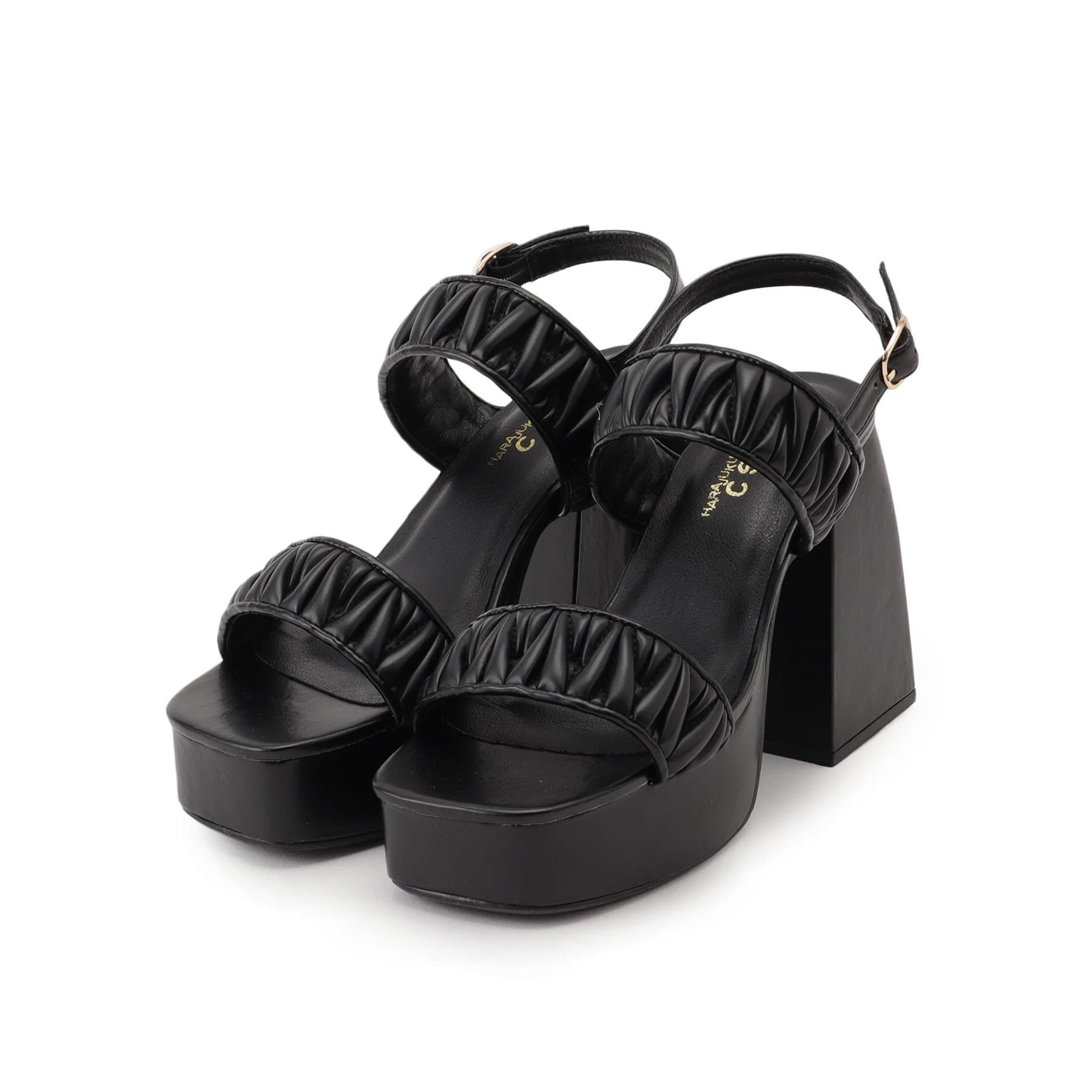 シーエス ティーアンドピー csT&P ギャザーダブルベルト チャンキーヒールサンダル （ブラック(019)） ブラック(019)