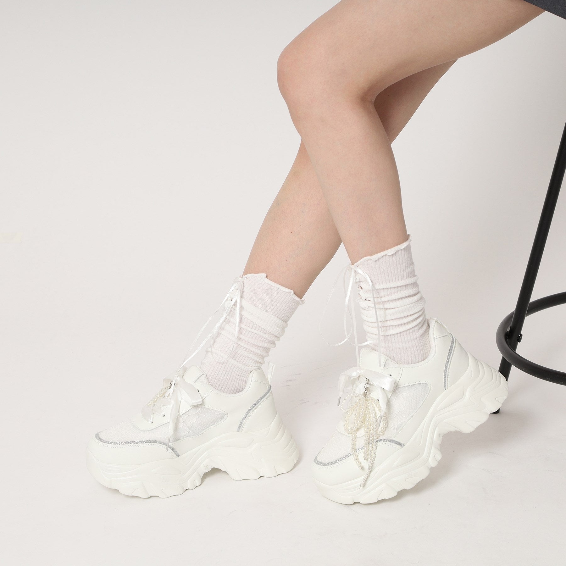 csT&P csT&P Thick-soled Lace Sneakers with Pearls