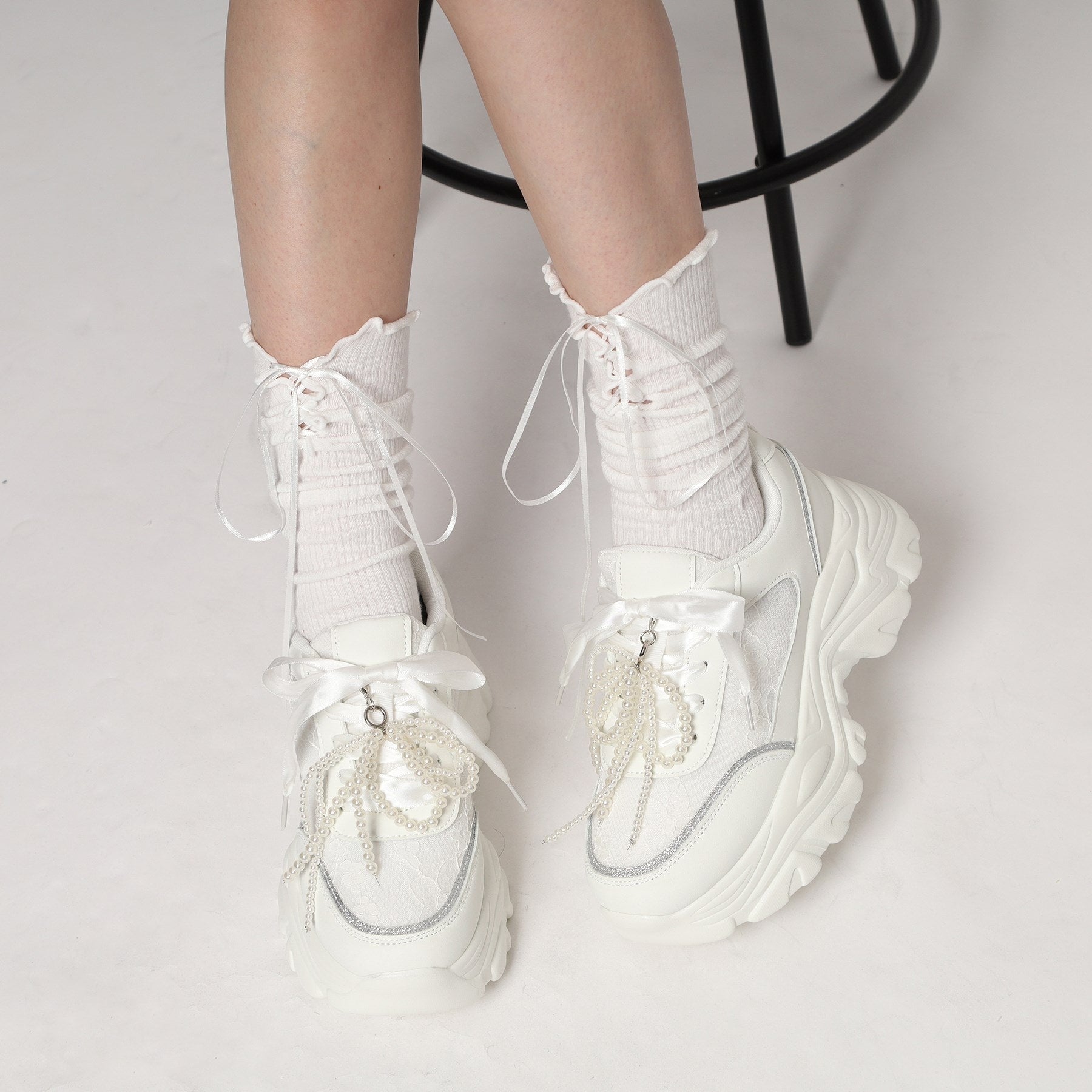 csT&P csT&P Thick-soled Lace Sneakers with Pearls