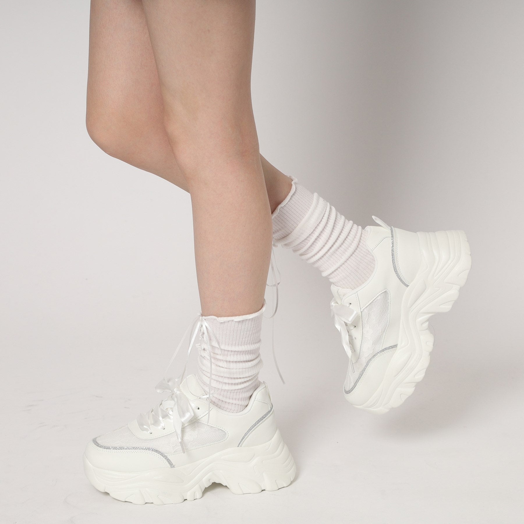 csT&P csT&P Thick-soled Lace Sneakers with Pearls