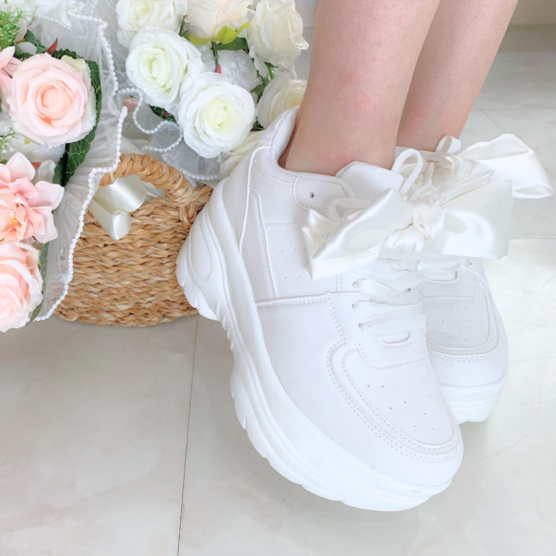 シーエス ティーアンドピー csT&P 厚底リボン取り外し可スニーカー （ホワイト(001)） ホワイト(001)