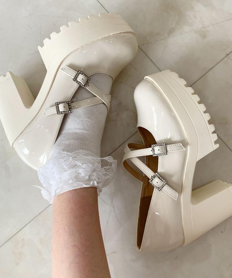 シーエス ティーアンドピー csT&P 厚底キラキラダブルストラップパンプス （アイボリー(204)） アイボリー(204)