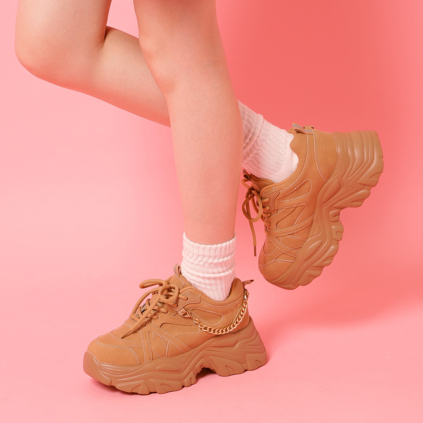 シーエス ティーアンドピー csT&P 【2WAYチェーン付き】軽量ボリュームソール厚底スニーカー （キャメルブラウン(041)） キャメルブラウン(041)