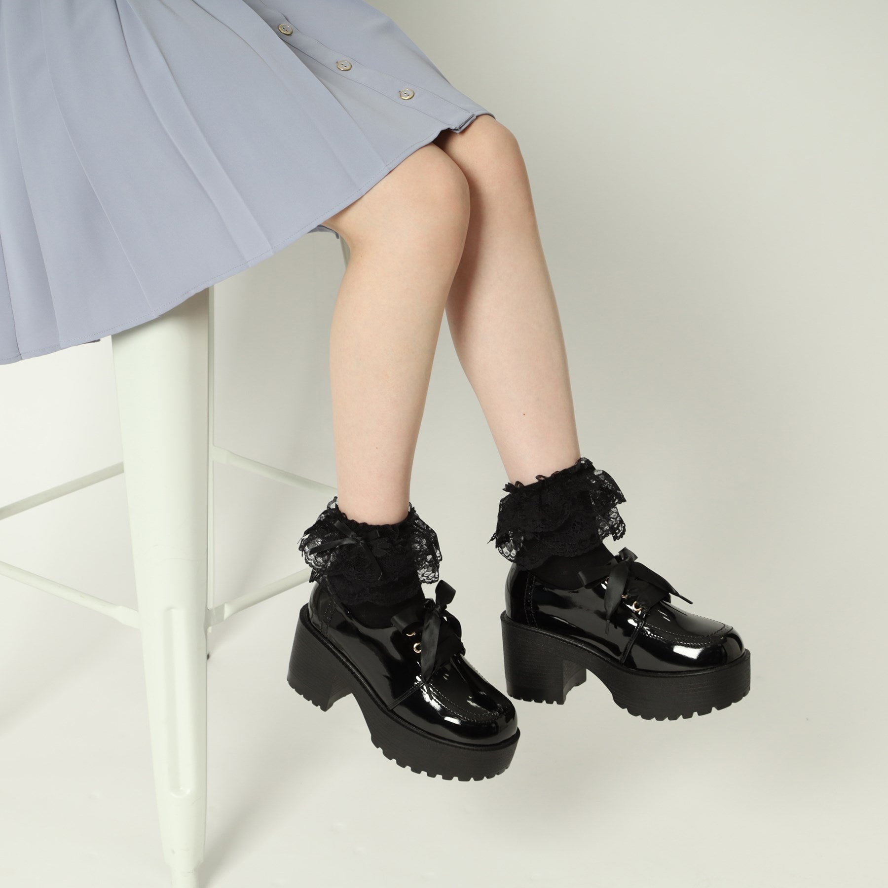 シーエス ティーアンドピー csT&P 厚底サテンリボンレースアップヒールシューズ （ブラック(919)） ブラック(919)