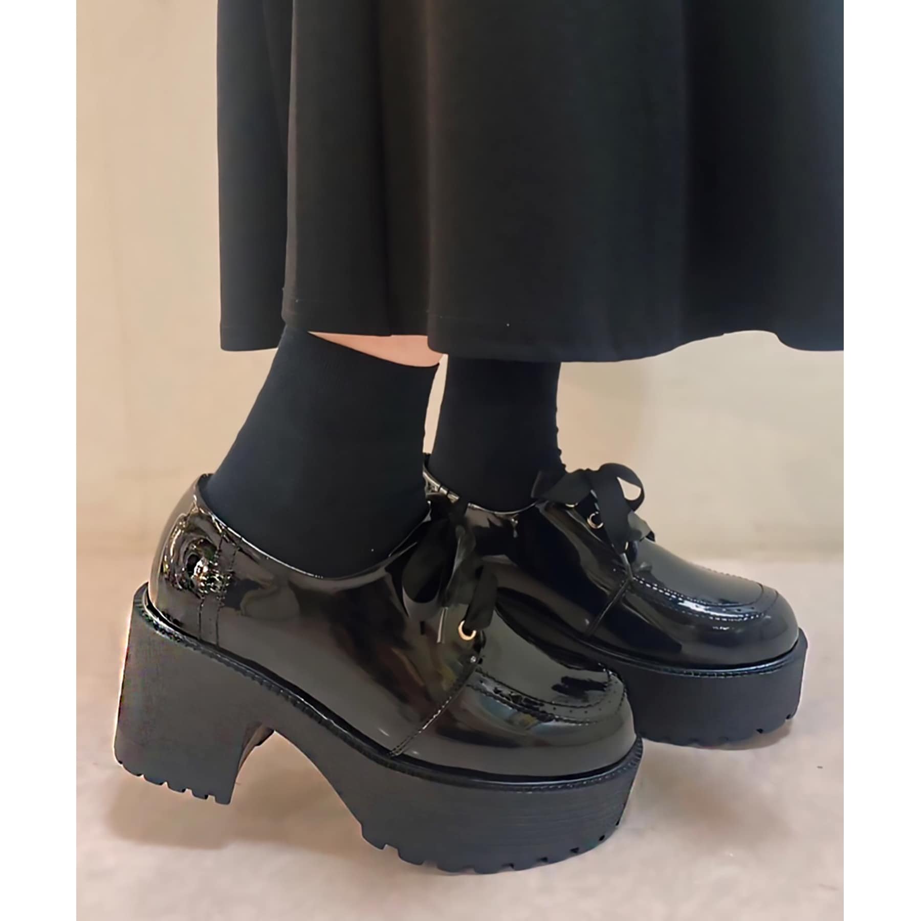 シーエス ティーアンドピー csT&P 厚底サテンリボンレースアップヒールシューズ （ブラック(919)） ブラック(919)