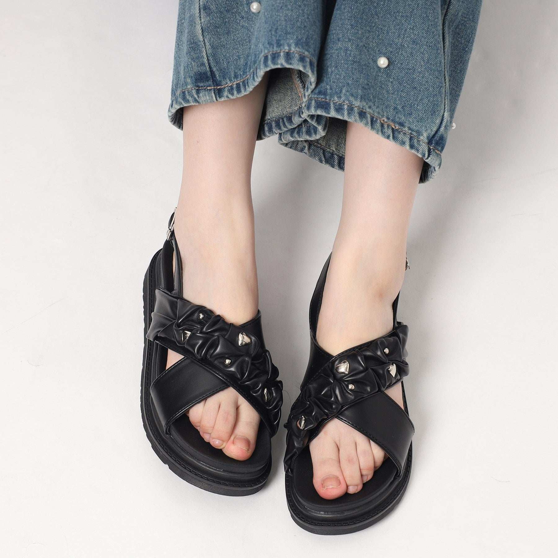 シーエス ティーアンドピー csT&P 厚底ハートスタッズスポサン,ブラック(019)