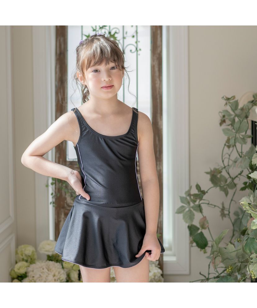 キャサリンコテージ Catherine Cottage ワンピース型スクール水着【返品不可商品】,両脇ライン・ライラック[LIL2JJ]