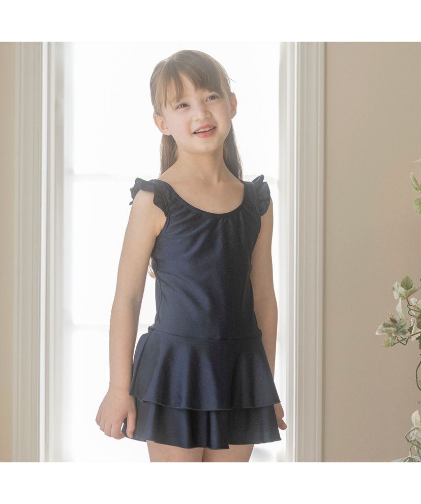 キャサリンコテージ Catherine Cottage ワンピース型スクール水着【返品不可商品】,肩フリル・紺[NVY3]