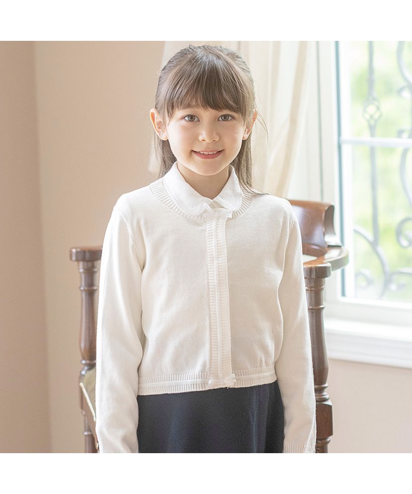 キャサリンコテージ Catherine Cottage 綿100%コンシールボタンカーディガン,リボン・ホワイト[OWTA]