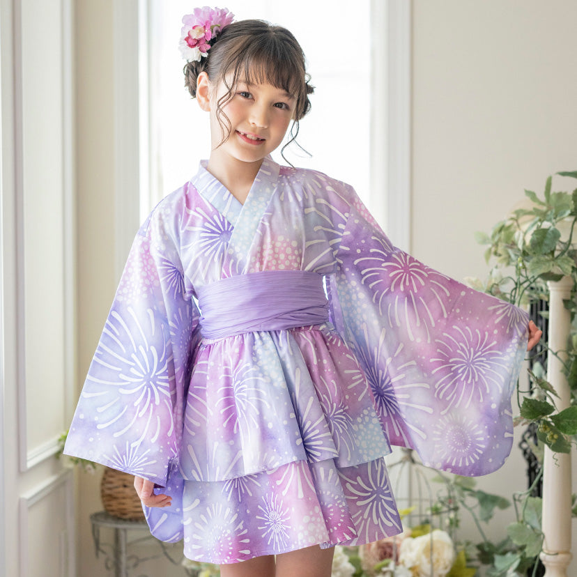 キャサリンコテージ Catherine Cottage ワンピース浴衣ドレス （水彩花火・紫帯[17]） 水彩花火・紫帯[17]