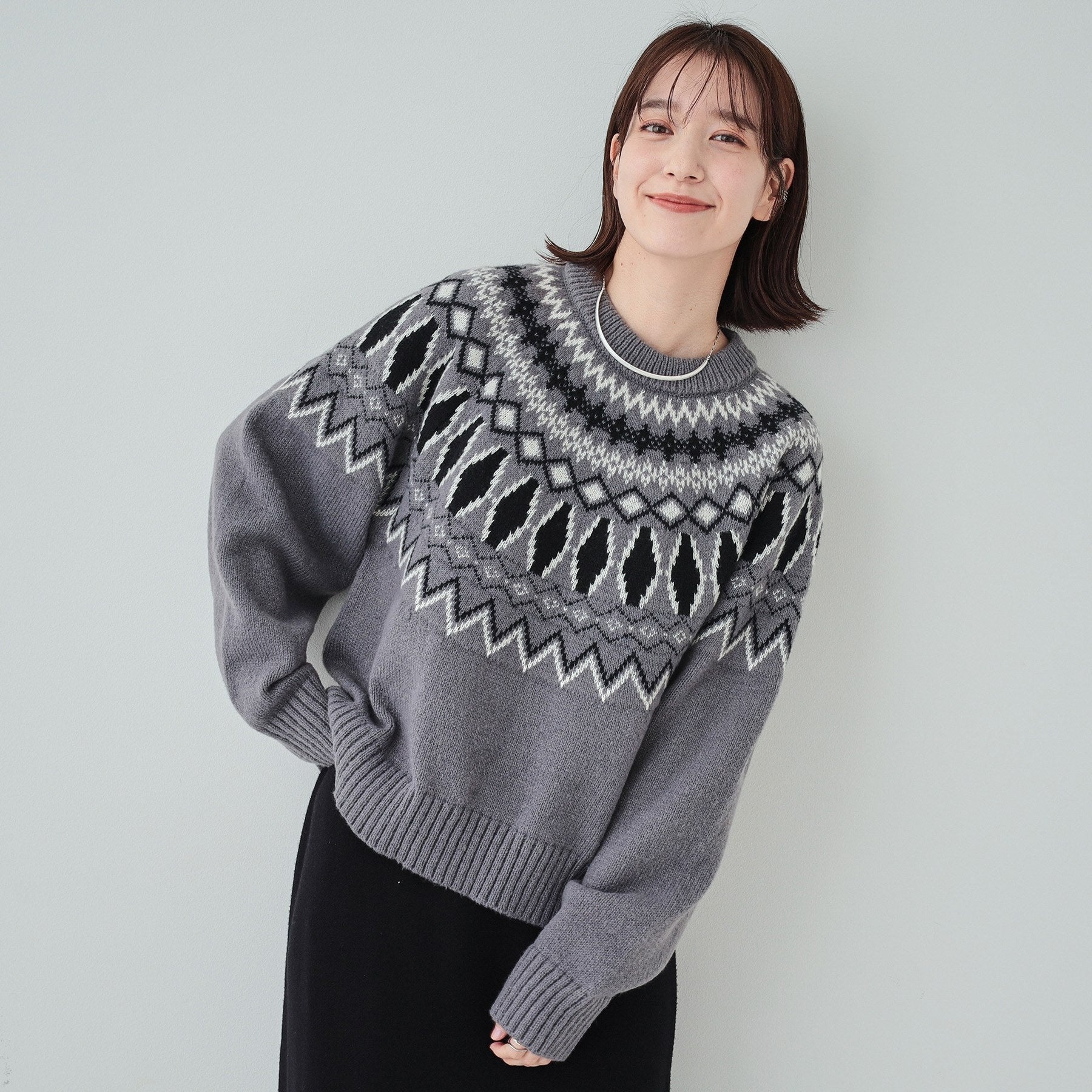 キューティーブロンド Cutie Blonde ノスタルジック求心柄ニット （グレー(412)） グレー(412)