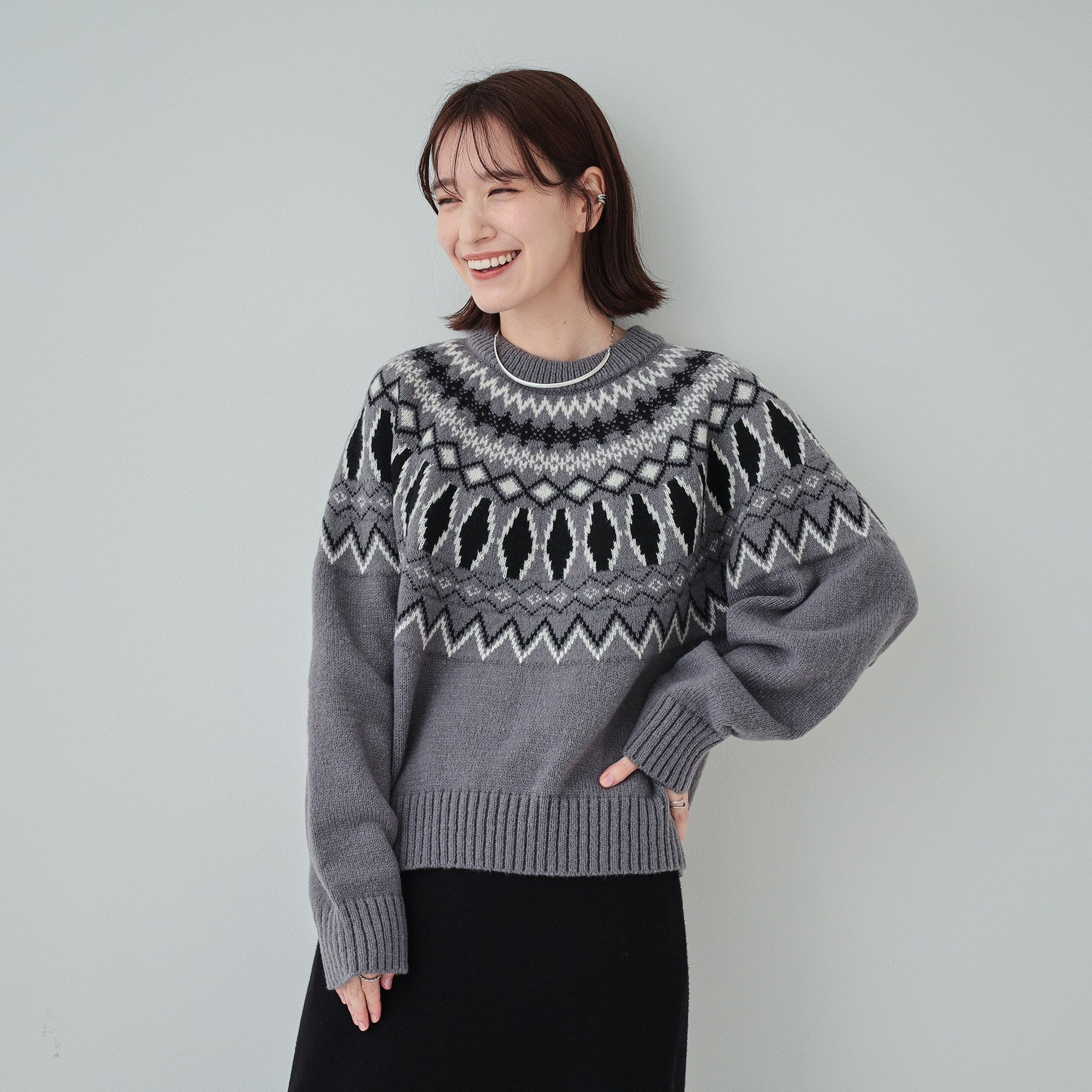 キューティーブロンド Cutie Blonde ノスタルジック求心柄ニット （グレー(412)） グレー(412)