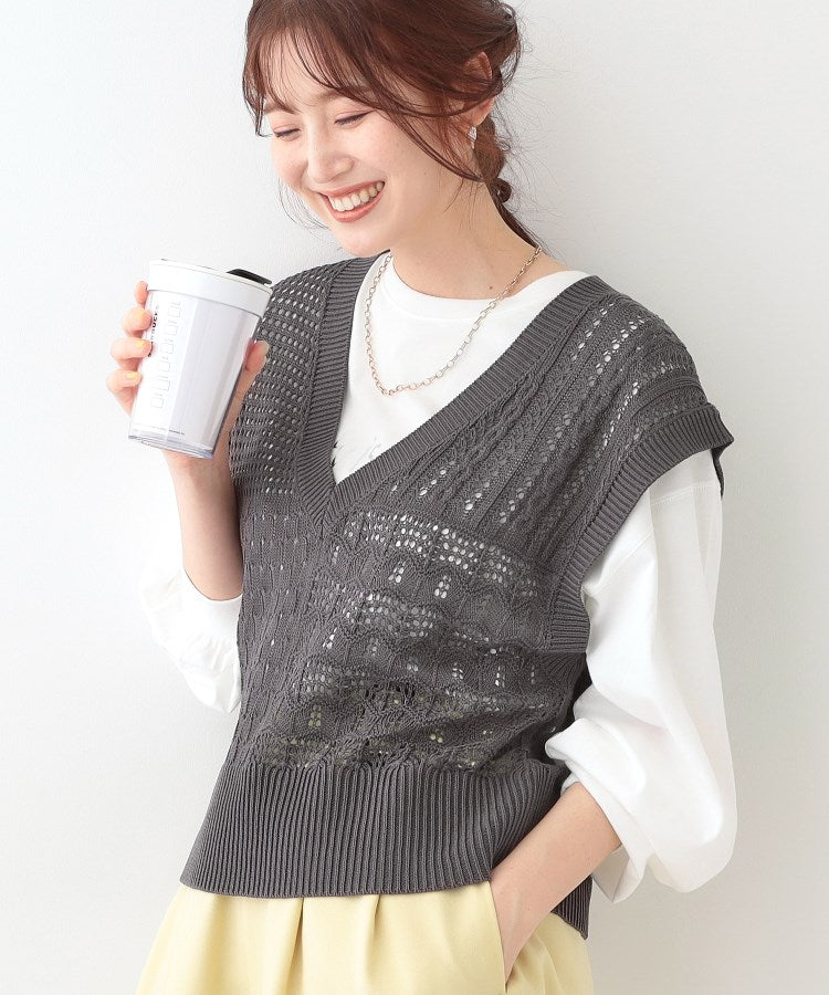 キューティーブロンド Cutie Blonde パッチワーク風 編み地切替えニットベスト （チャコールグレー(014)） チャコールグレー(014)