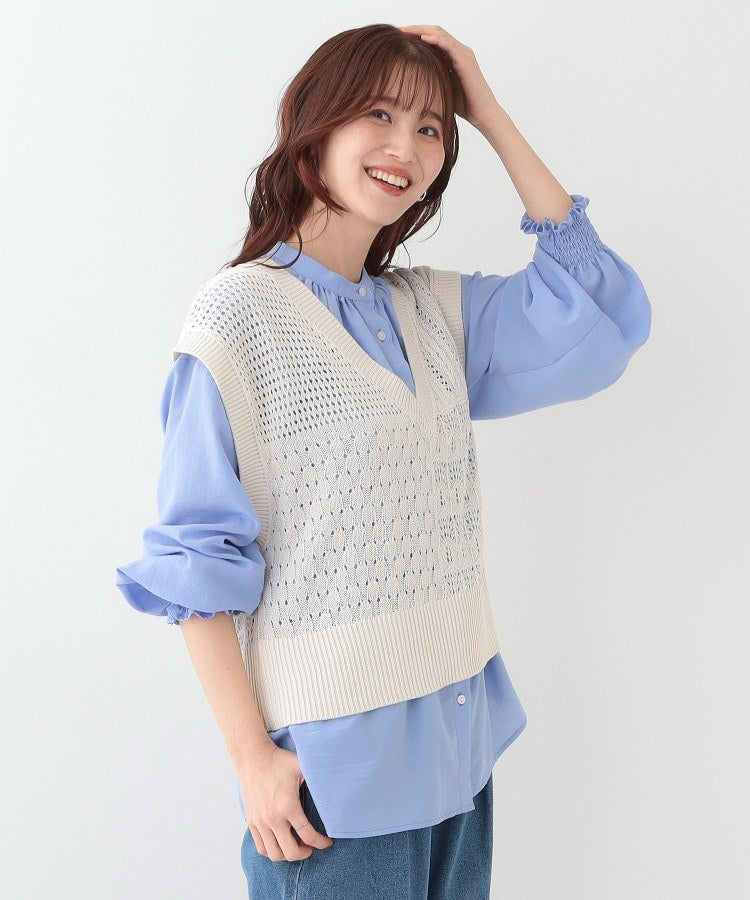 キューティーブロンド Cutie Blonde パッチワーク風 編み地切替えニットベスト （チャコールグレー(014)） チャコールグレー(014)