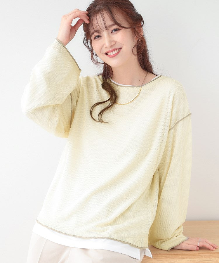 キューティーブロンド Cutie Blonde 【2枚セット】光沢カノコ編み配色ニット×ロンTセット （オフホワイト(503)） オフホワイト(503)