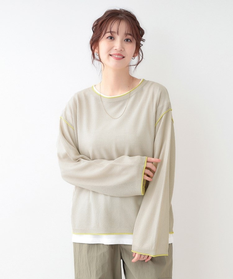 キューティーブロンド Cutie Blonde 【2枚セット】光沢カノコ編み配色ニット×ロンTセット （オフホワイト(503)） オフホワイト(503)