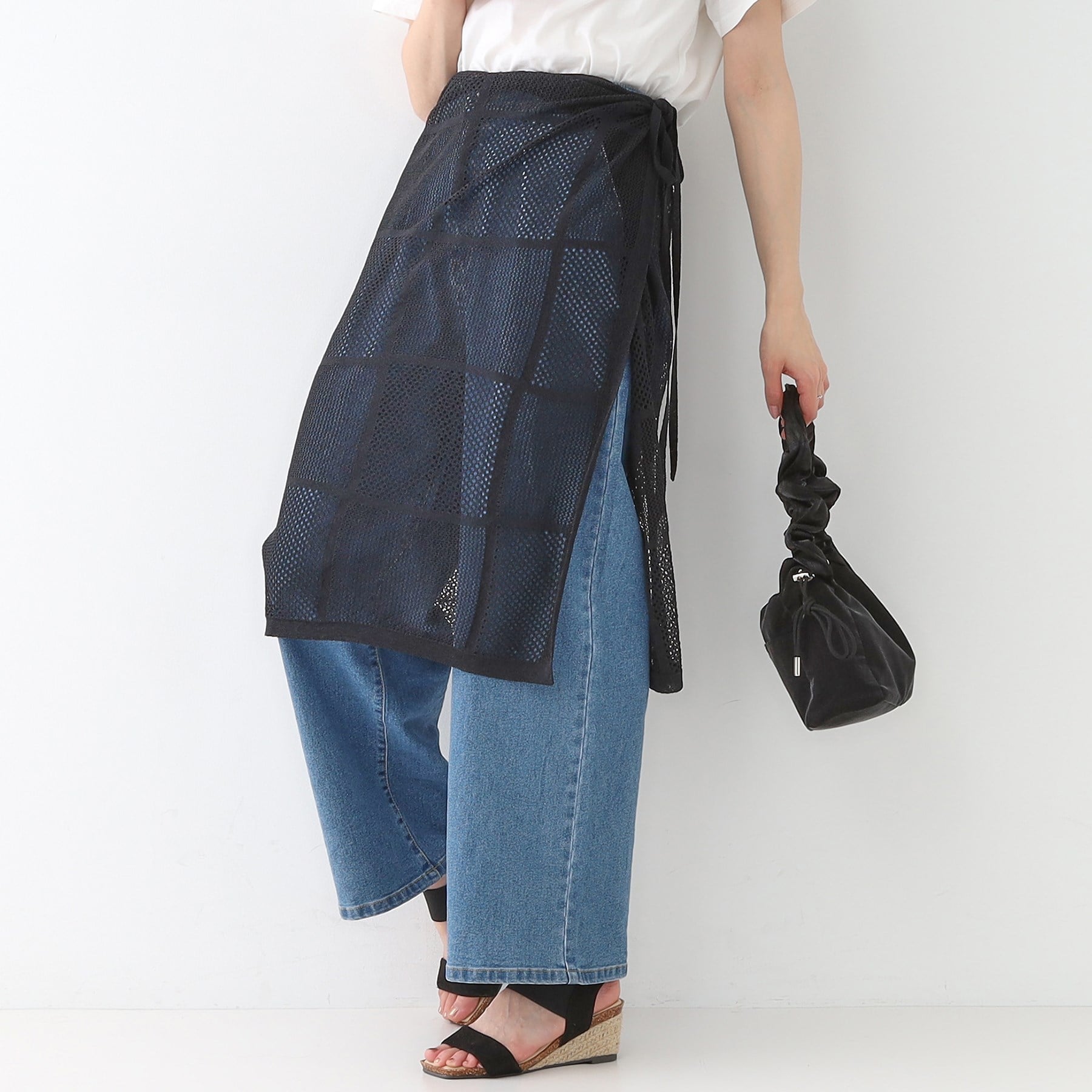 キューティーブロンド Cutie Blonde パッチワーク風ニット 巻きスカート （ブラック(019)） ブラック(019)