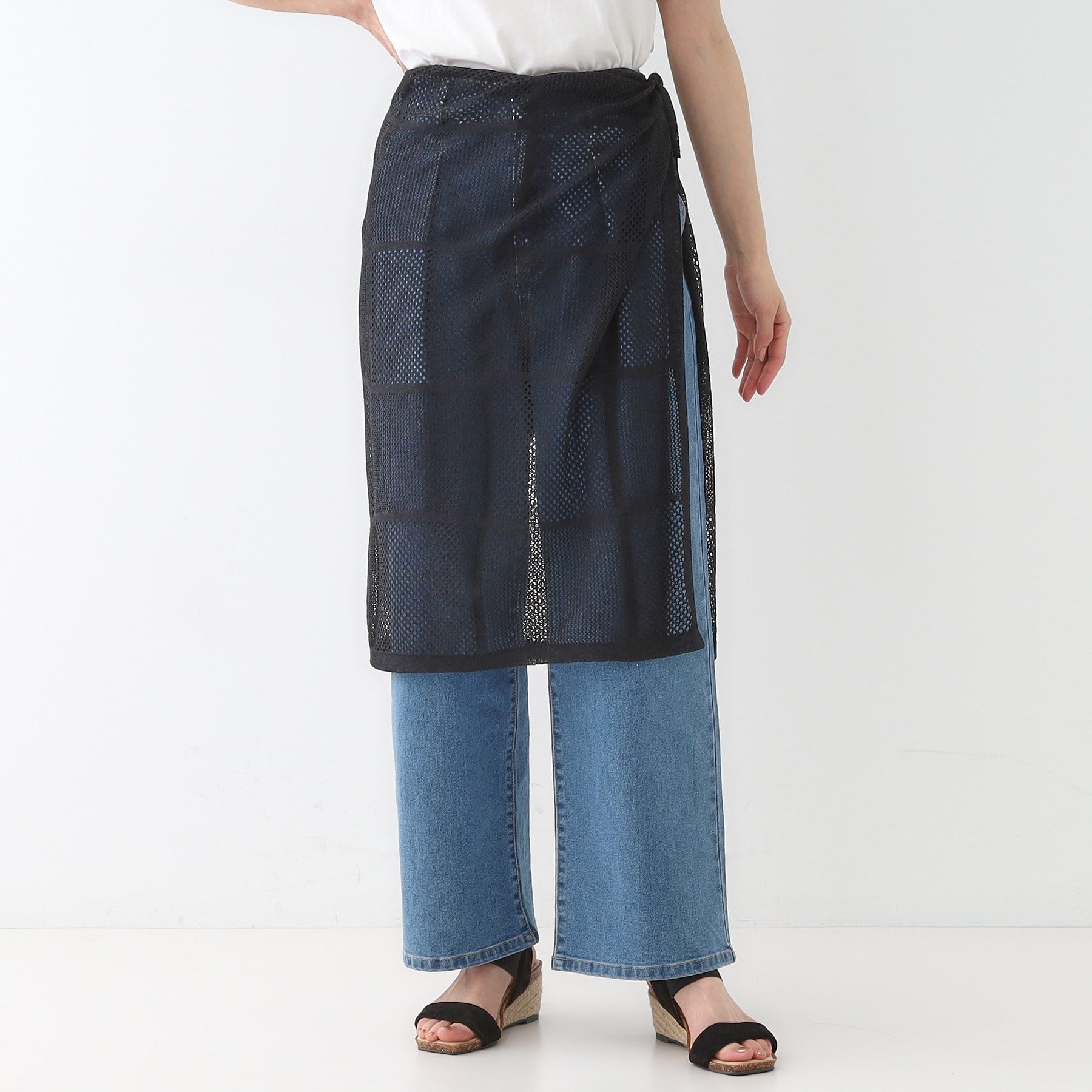 キューティーブロンド Cutie Blonde パッチワーク風ニット 巻きスカート （ブラック(019)） ブラック(019)