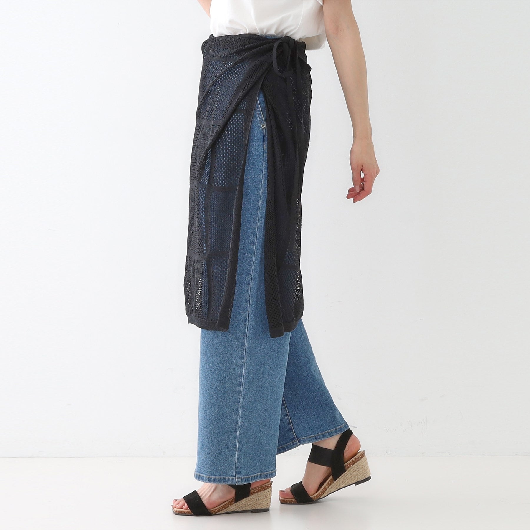 キューティーブロンド Cutie Blonde パッチワーク風ニット 巻きスカート （ブラック(019)） ブラック(019)