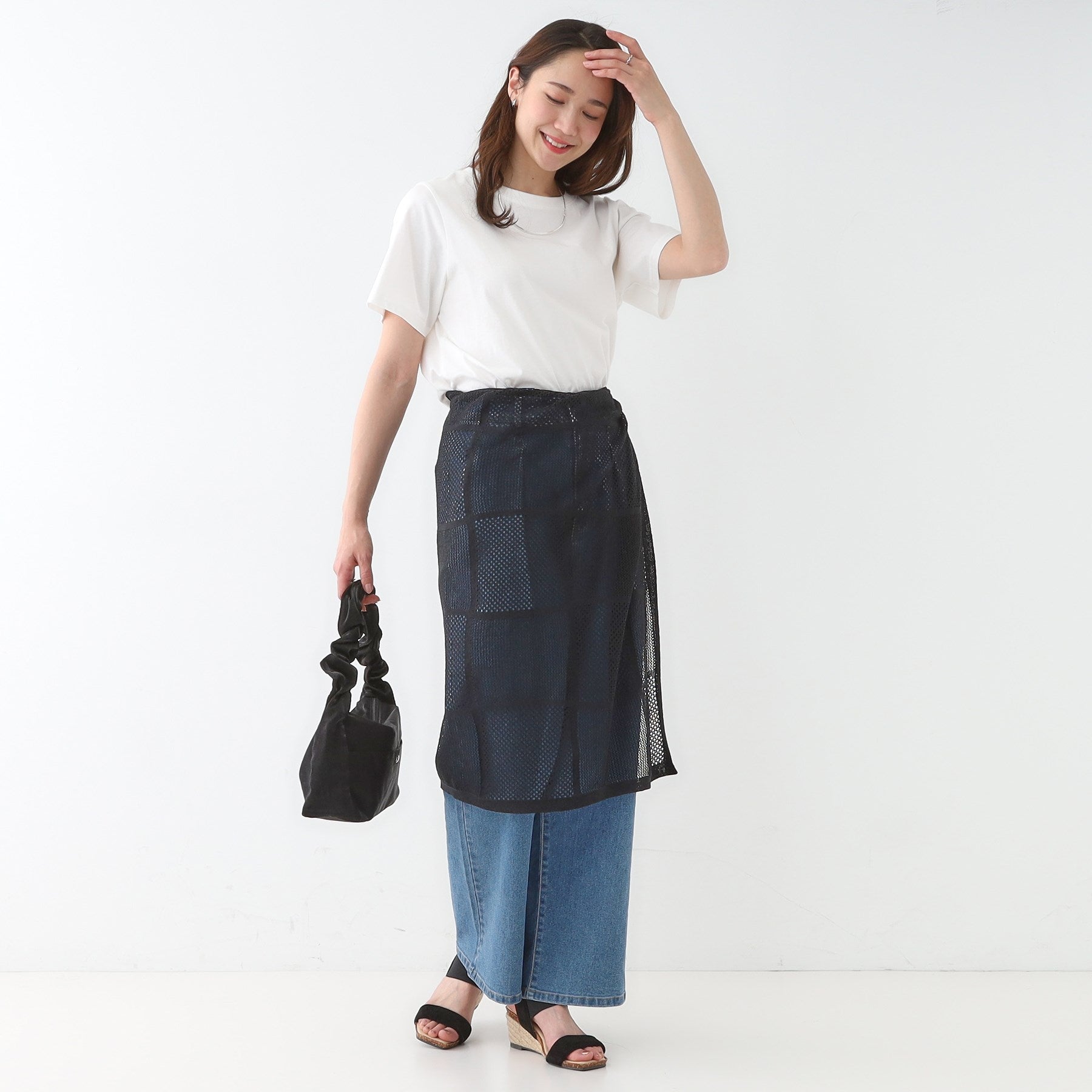 キューティーブロンド Cutie Blonde パッチワーク風ニット 巻きスカート （ブラック(019)） ブラック(019)