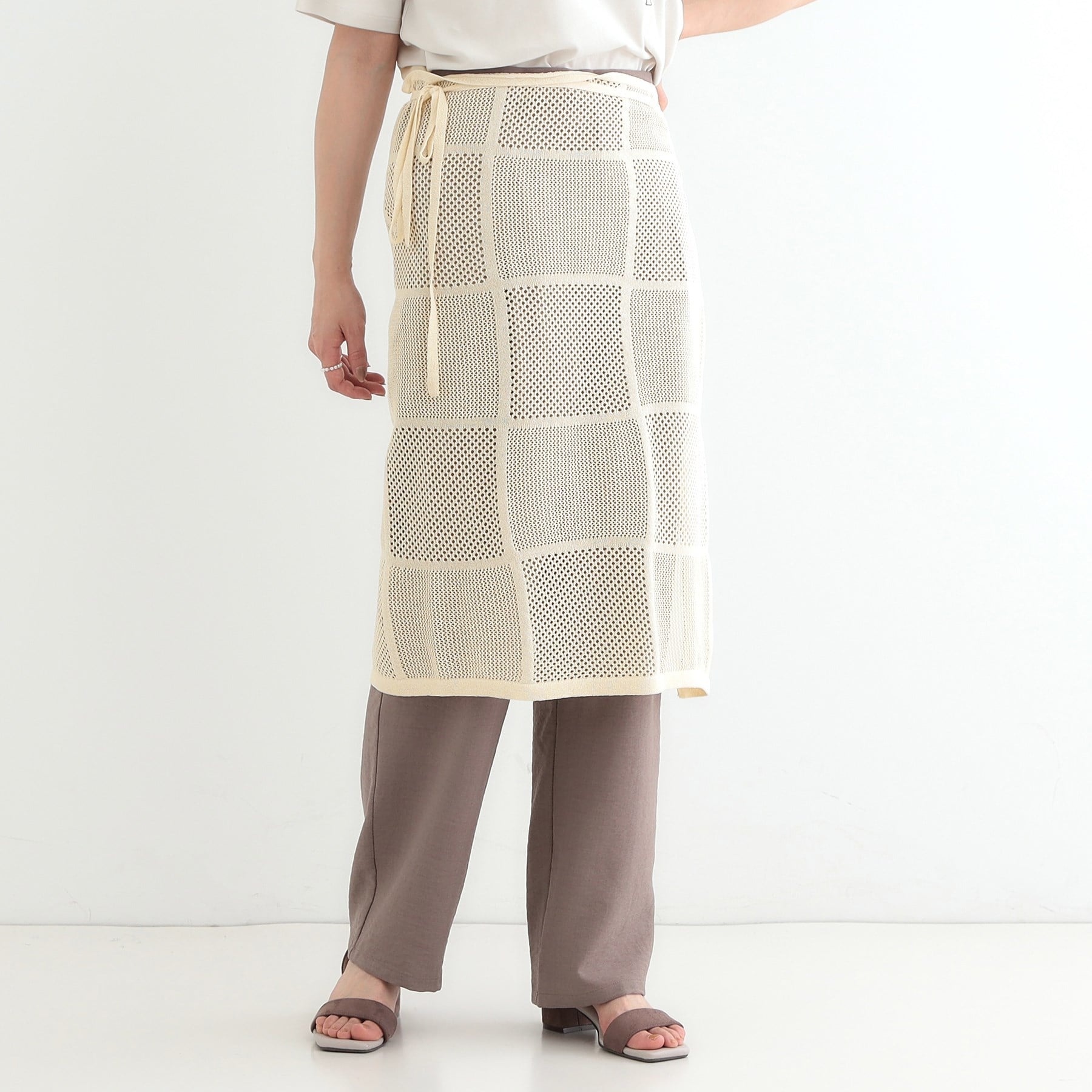 キューティーブロンド Cutie Blonde パッチワーク風ニット 巻きスカート （ブラック(019)） ブラック(019)