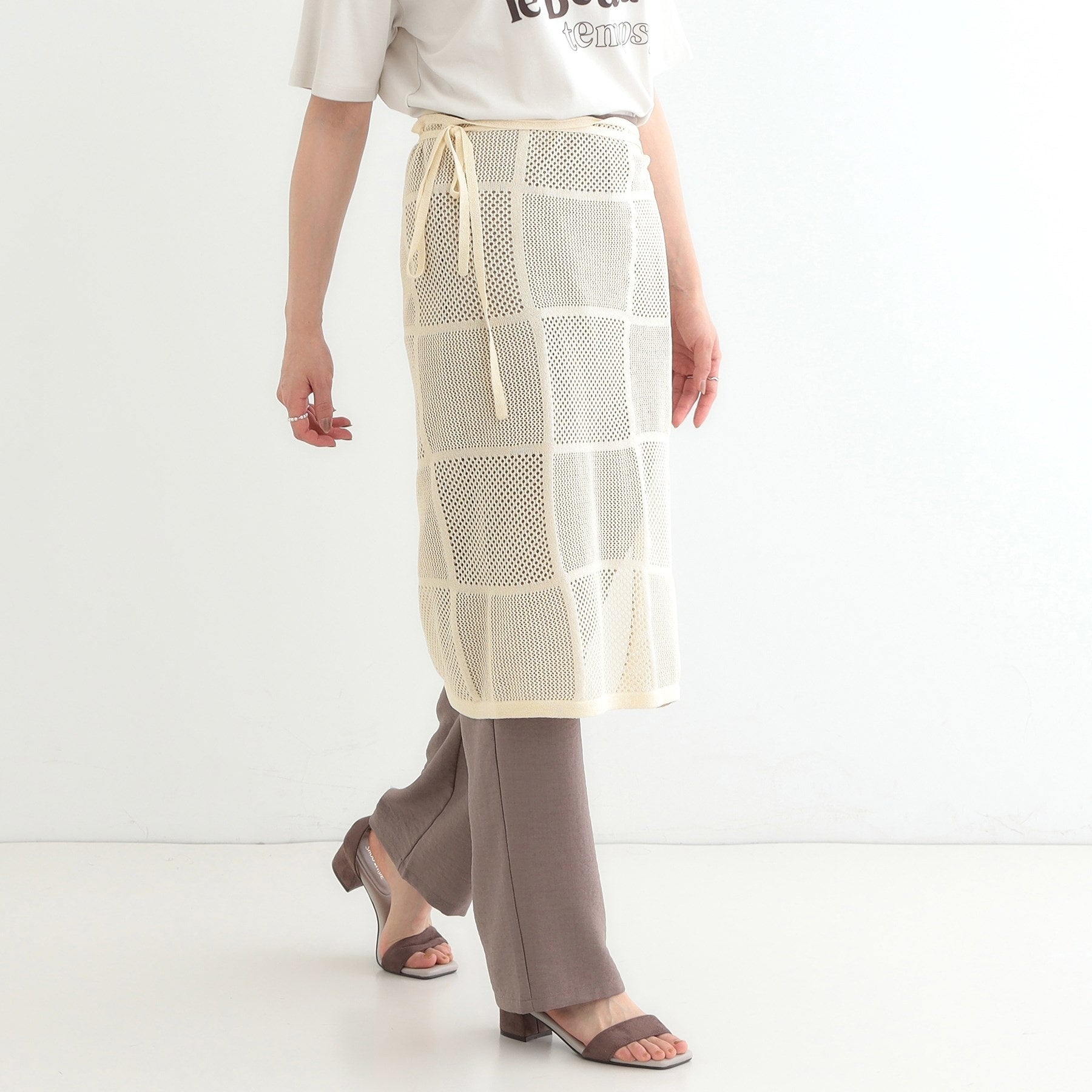 キューティーブロンド Cutie Blonde パッチワーク風ニット 巻きスカート （ブラック(019)） ブラック(019)