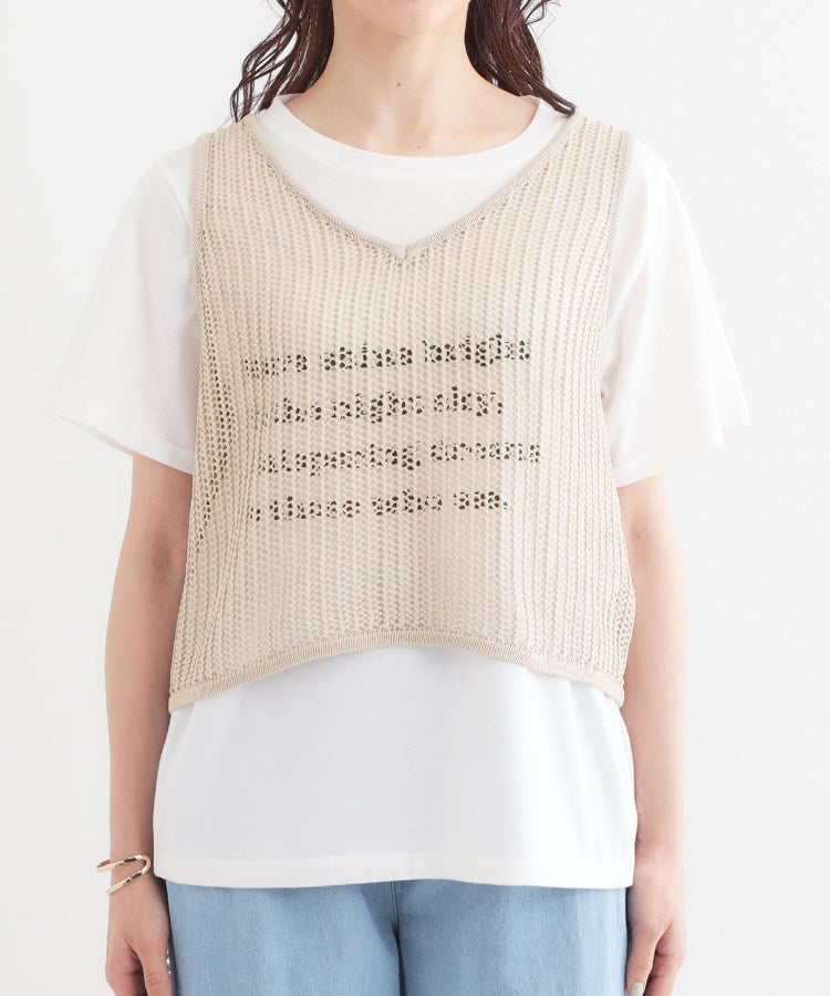キューティーブロンド Cutie Blonde 【2点セット】メッシュニットベスト×ロゴTシャツセット （チャコールグレー(014)） チャコールグレー(014)