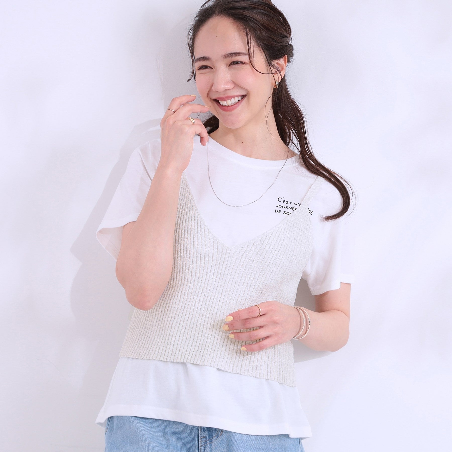 キューティーブロンド Cutie Blonde 【2点セット】ラメニットキャミ＆ロゴTシャツ （ホワイト(001)） ホワイト(001)