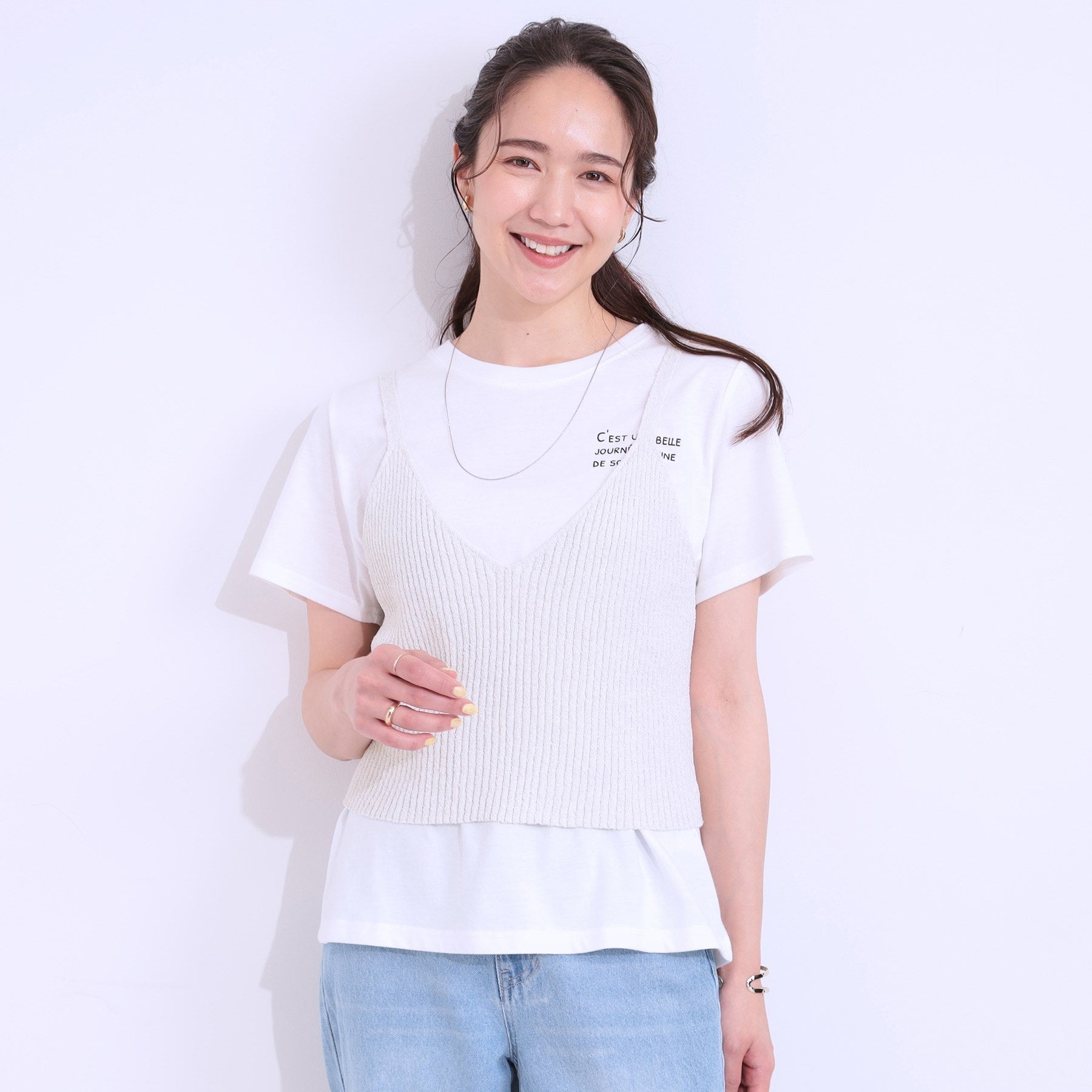 キューティーブロンド Cutie Blonde 【2点セット】ラメニットキャミ＆ロゴTシャツ （ホワイト(001)） ホワイト(001)