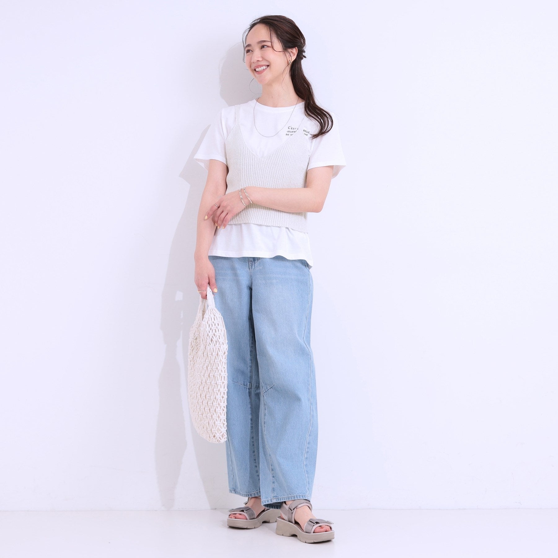 キューティーブロンド Cutie Blonde 【2点セット】ラメニットキャミ＆ロゴTシャツ （ホワイト(001)） ホワイト(001)