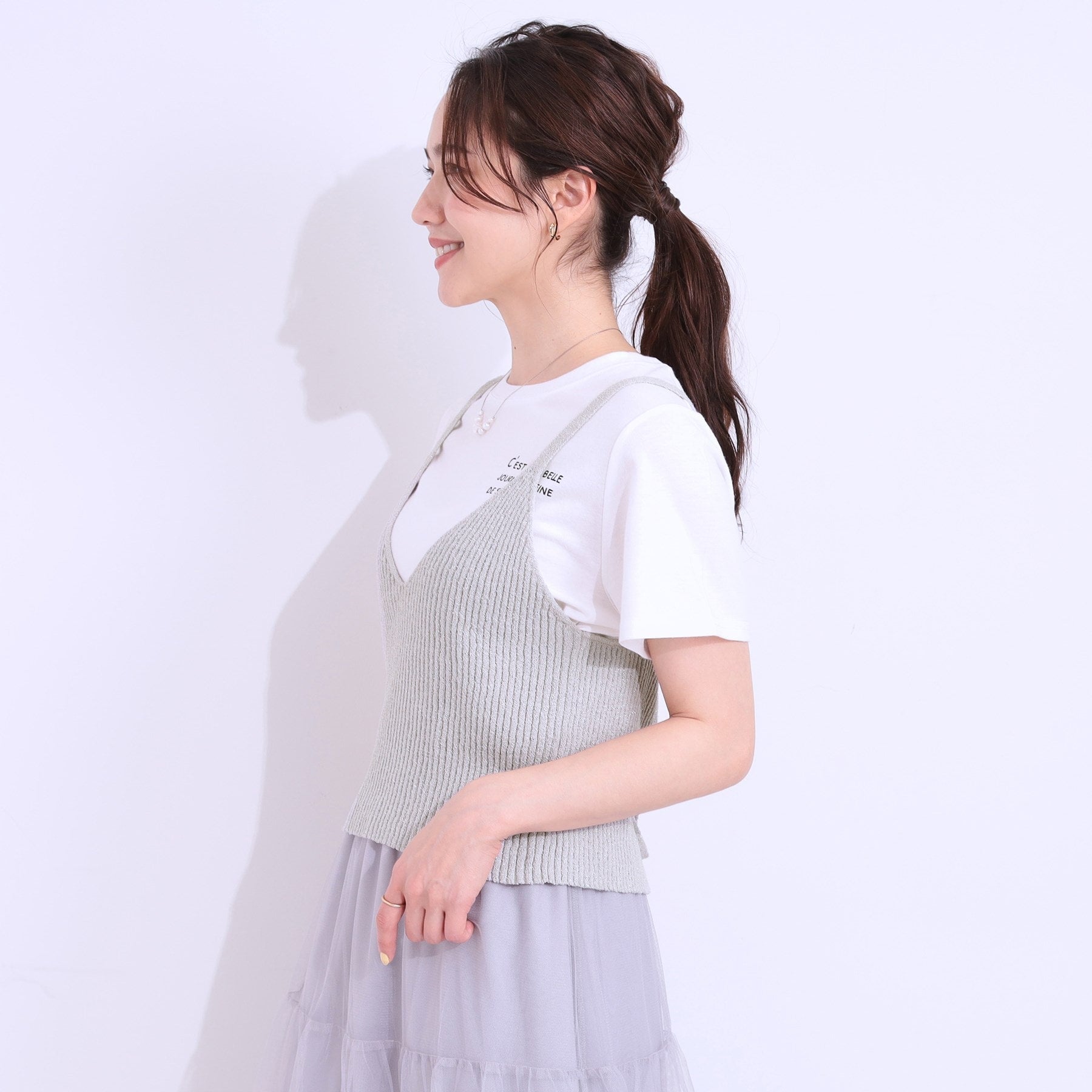 キューティーブロンド Cutie Blonde 【2点セット】ラメニットキャミ＆ロゴTシャツ （ホワイト(001)） ホワイト(001)