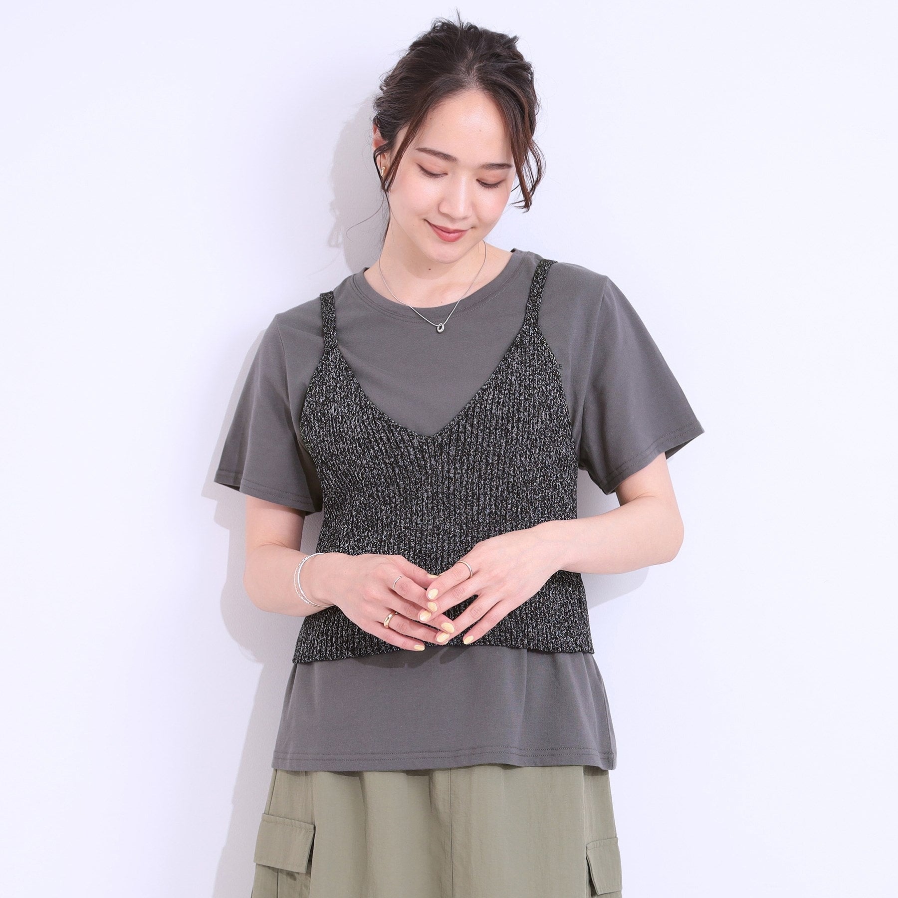 キューティーブロンド Cutie Blonde 【2点セット】ラメニットキャミ＆ロゴTシャツ （ホワイト(001)） ホワイト(001)