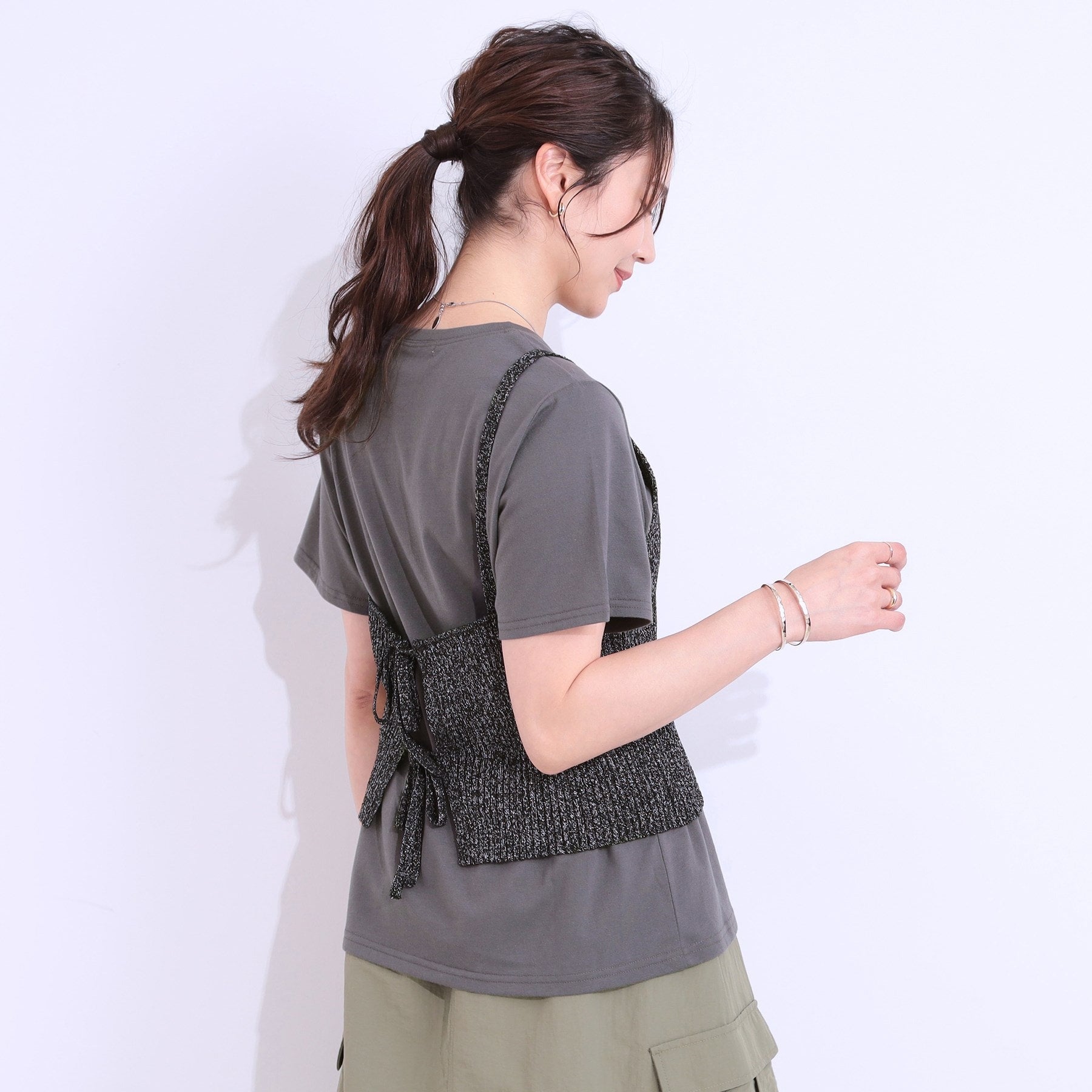 キューティーブロンド Cutie Blonde 【2点セット】ラメニットキャミ＆ロゴTシャツ （ホワイト(001)） ホワイト(001)