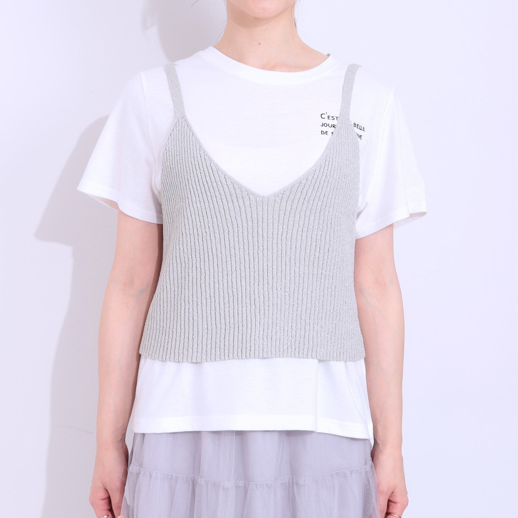 キューティーブロンド Cutie Blonde 【2点セット】ラメニットキャミ＆ロゴTシャツ （ホワイト(001)） ホワイト(001)