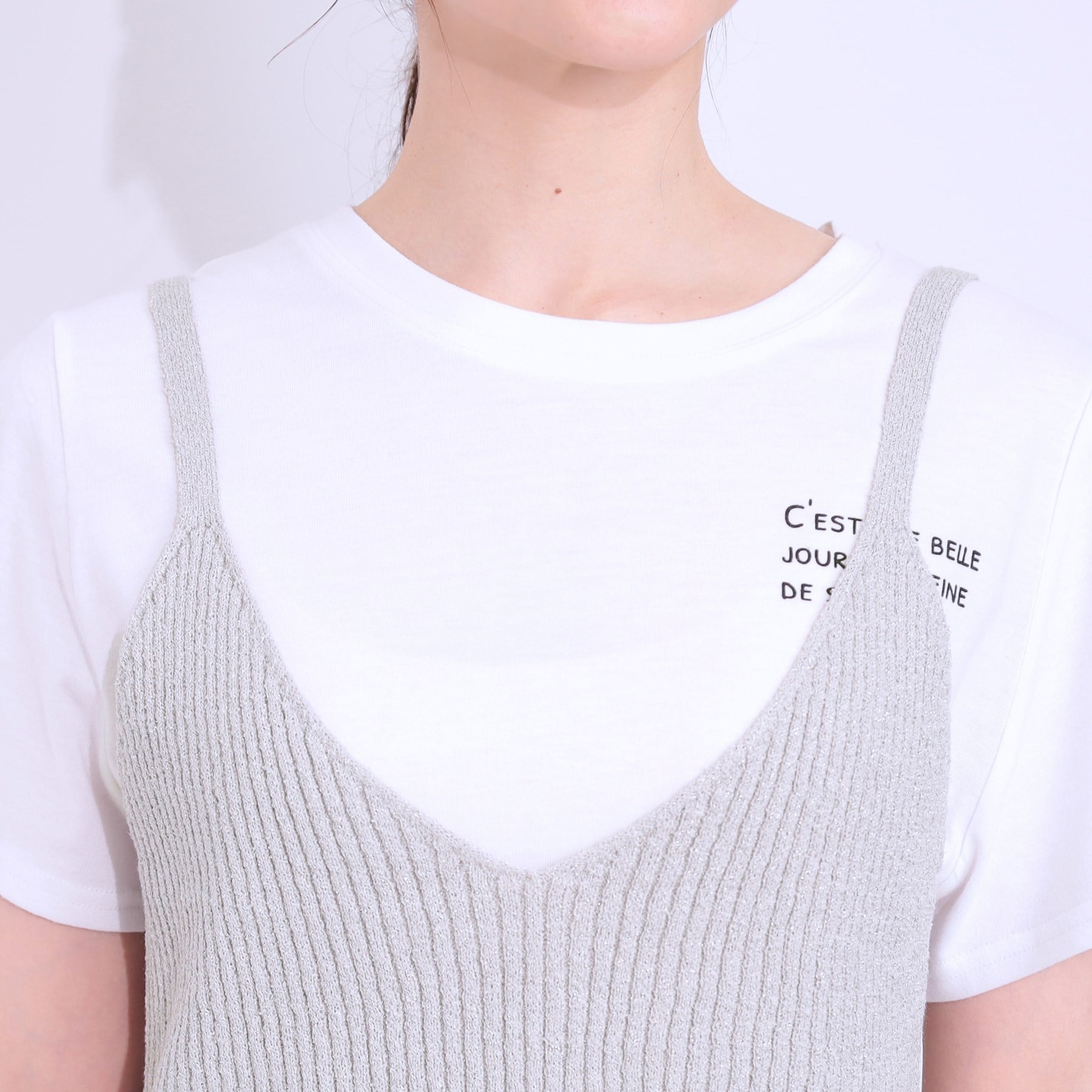 キューティーブロンド Cutie Blonde 【2点セット】ラメニットキャミ＆ロゴTシャツ （ホワイト(001)） ホワイト(001)