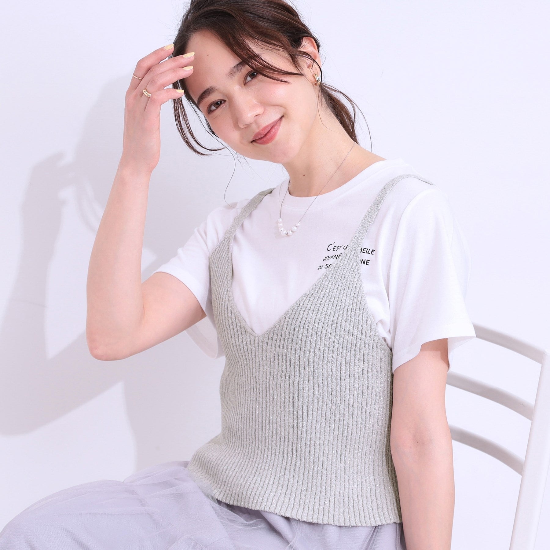 キューティーブロンド Cutie Blonde 【2点セット】ラメニットキャミ＆ロゴTシャツ （ライトグレー(011)） ライトグレー(011)