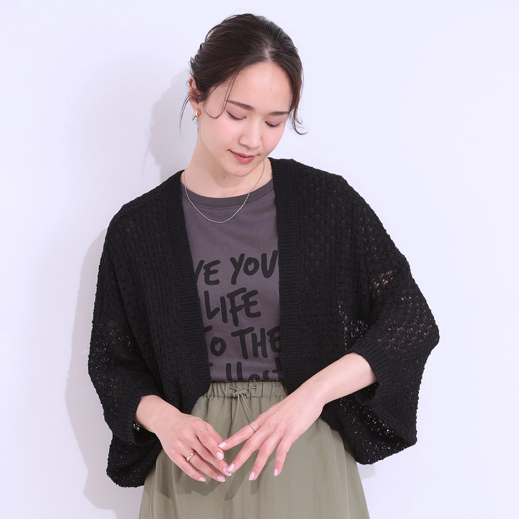 キューティーブロンド Cutie Blonde リネンライク 透かし編みボレロカーディガン （ミントグリーン(021)） ミントグリーン(021)