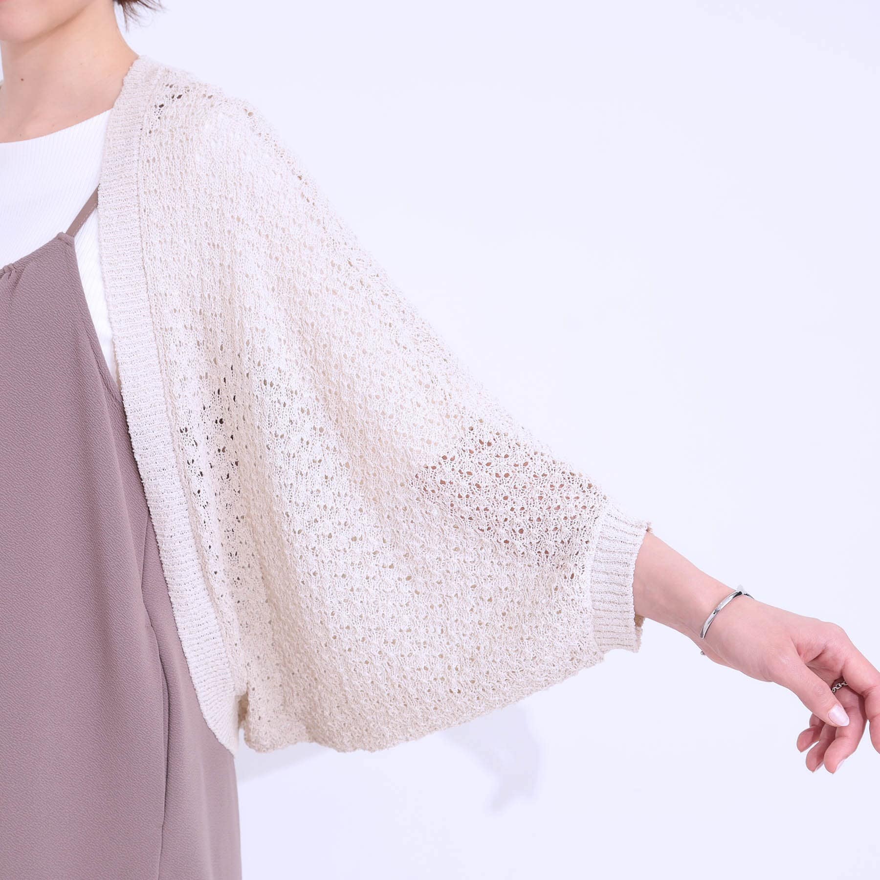 キューティーブロンド Cutie Blonde リネンライク 透かし編みボレロカーディガン （ミントグリーン(021)） ミントグリーン(021)