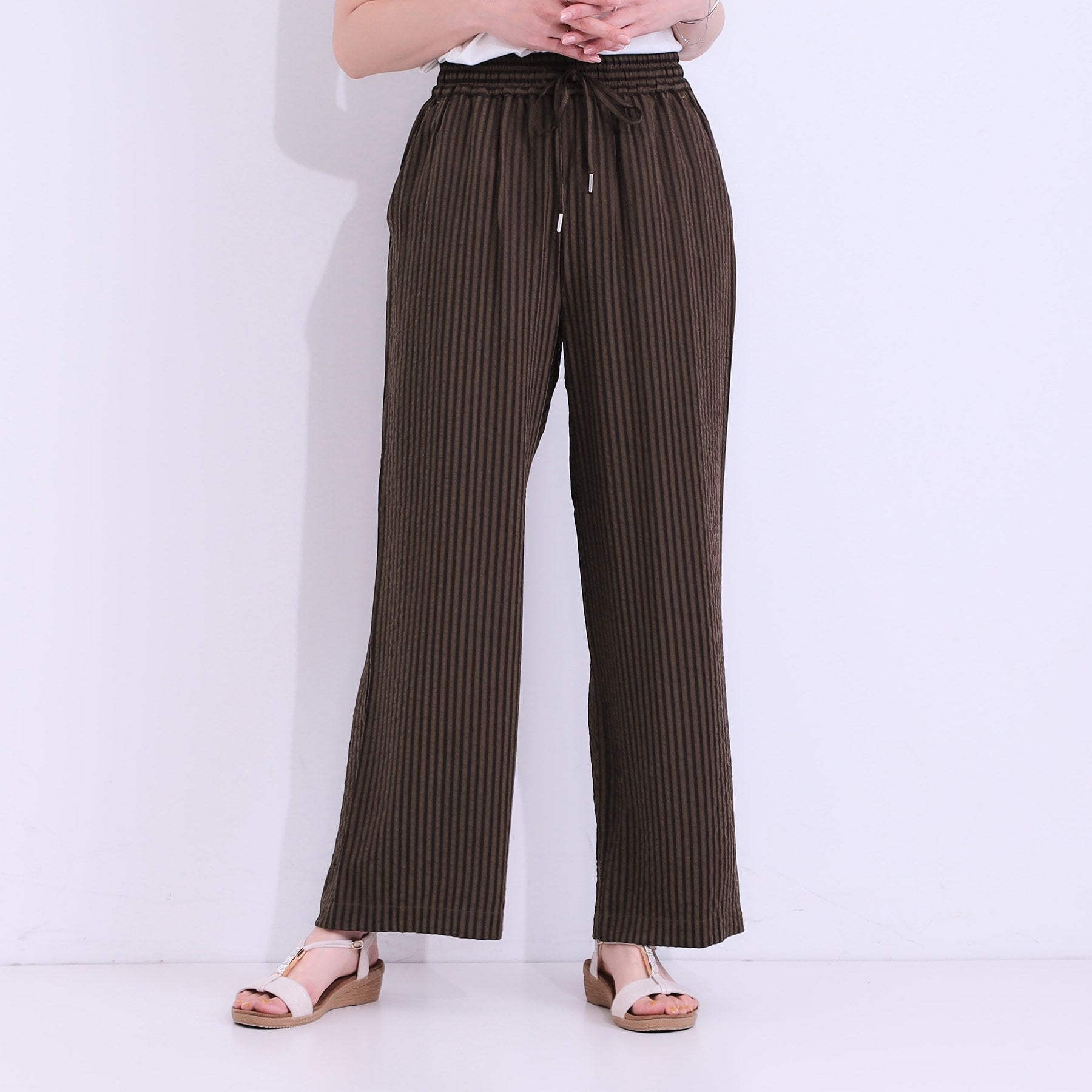 キューティーブロンド Cutie Blonde 【SET UP可能・接触冷感・吸水速乾】サッカーストライプイージーパンツ （ネイビー(394)） ネイビー(394)