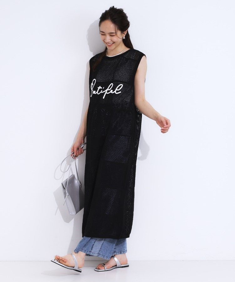 キューティーブロンド Cutie Blonde 【前後2WAY】リネンライクブークレ パッチワーク風ニットワンピース （ブラウン(043)） ブラウン(043)