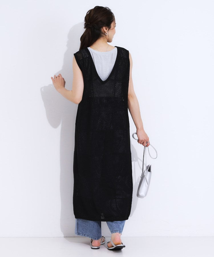 キューティーブロンド Cutie Blonde 【前後2WAY】リネンライクブークレ パッチワーク風ニットワンピース （ブラウン(043)） ブラウン(043)