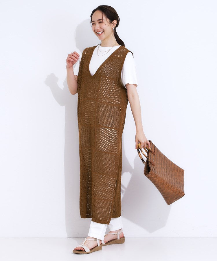 キューティーブロンド Cutie Blonde 【前後2WAY】リネンライクブークレ パッチワーク風ニットワンピース （ブラウン(043)） ブラウン(043)