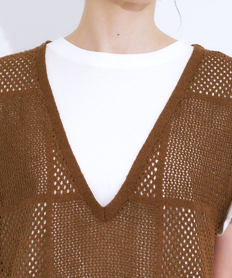 キューティーブロンド Cutie Blonde 【前後2WAY】リネンライクブークレ パッチワーク風ニットワンピース （ブラウン(043)） ブラウン(043)