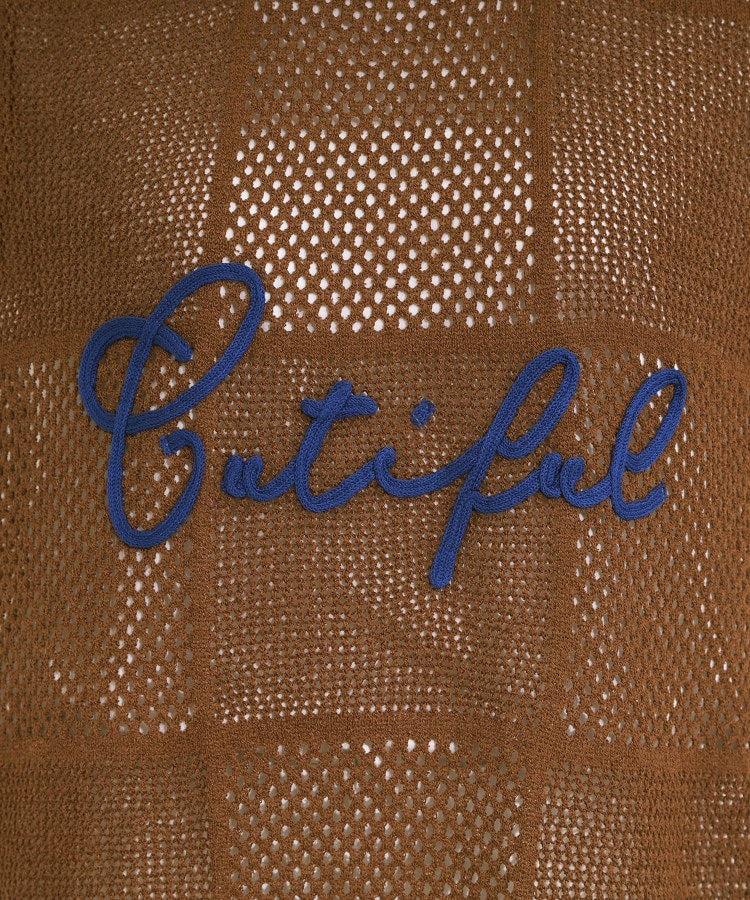 キューティーブロンド Cutie Blonde 【前後2WAY】リネンライクブークレ パッチワーク風ニットワンピース （ブラウン(043)） ブラウン(043)