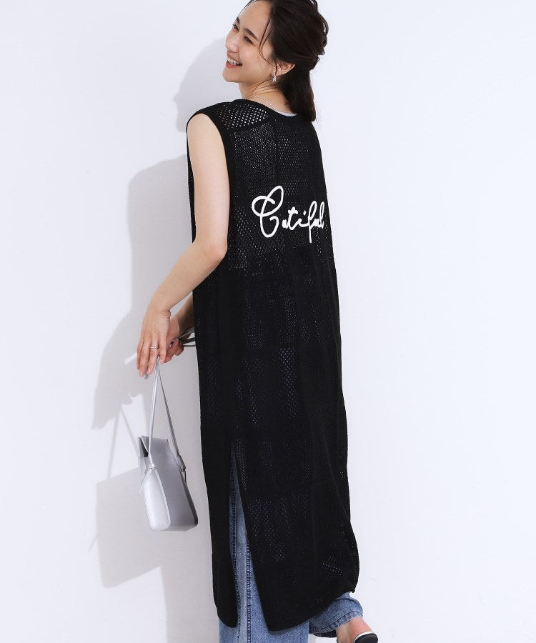 キューティーブロンド Cutie Blonde 【前後2WAY】リネンライクブークレ パッチワーク風ニットワンピース （ブラック(019)） ブラック(019)