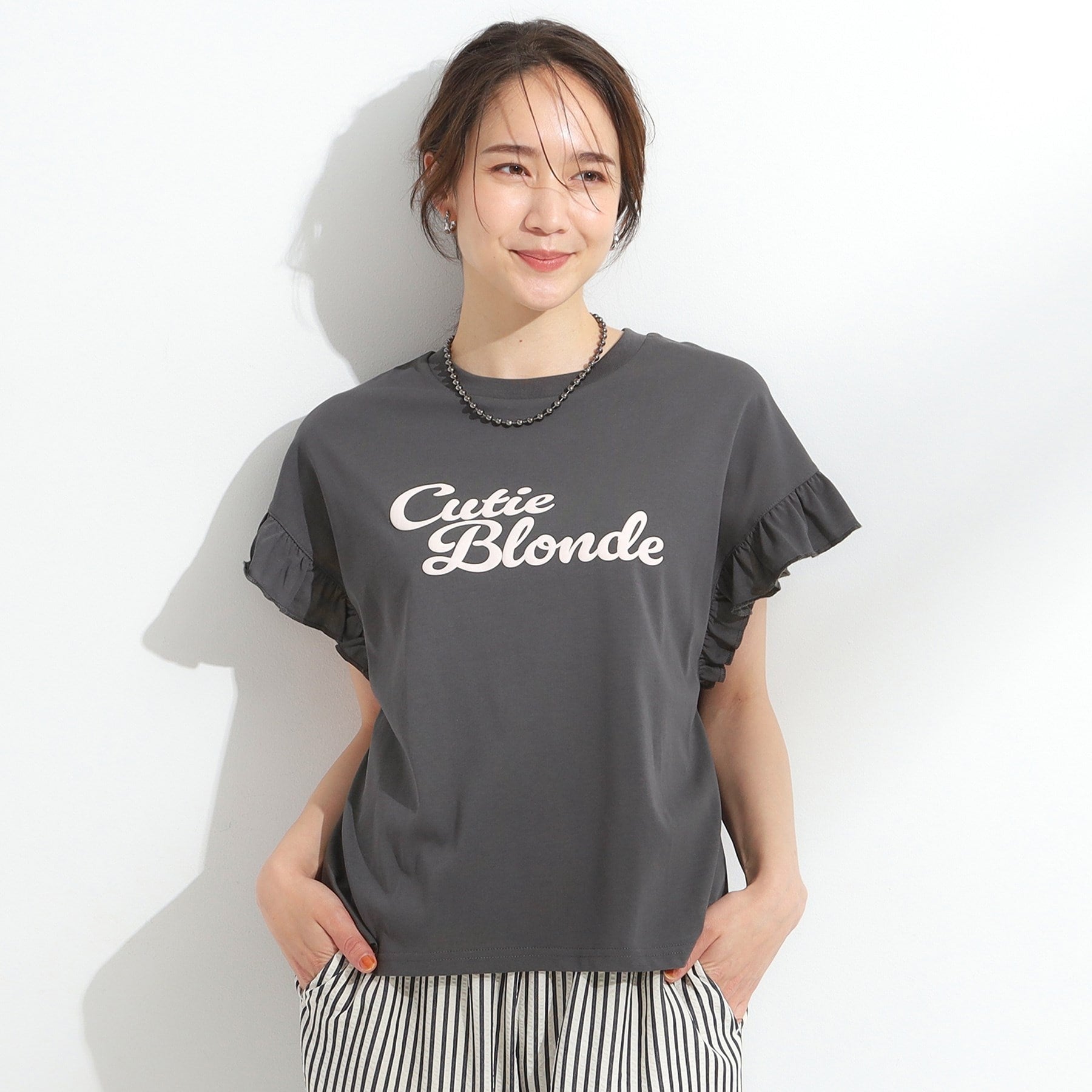 キューティーブロンド Cutie Blonde 【SHOO ICE/汗染み軽減/UVカット】フリルTシャツ （チャコールグレー(014)） チャコールグレー(014)
