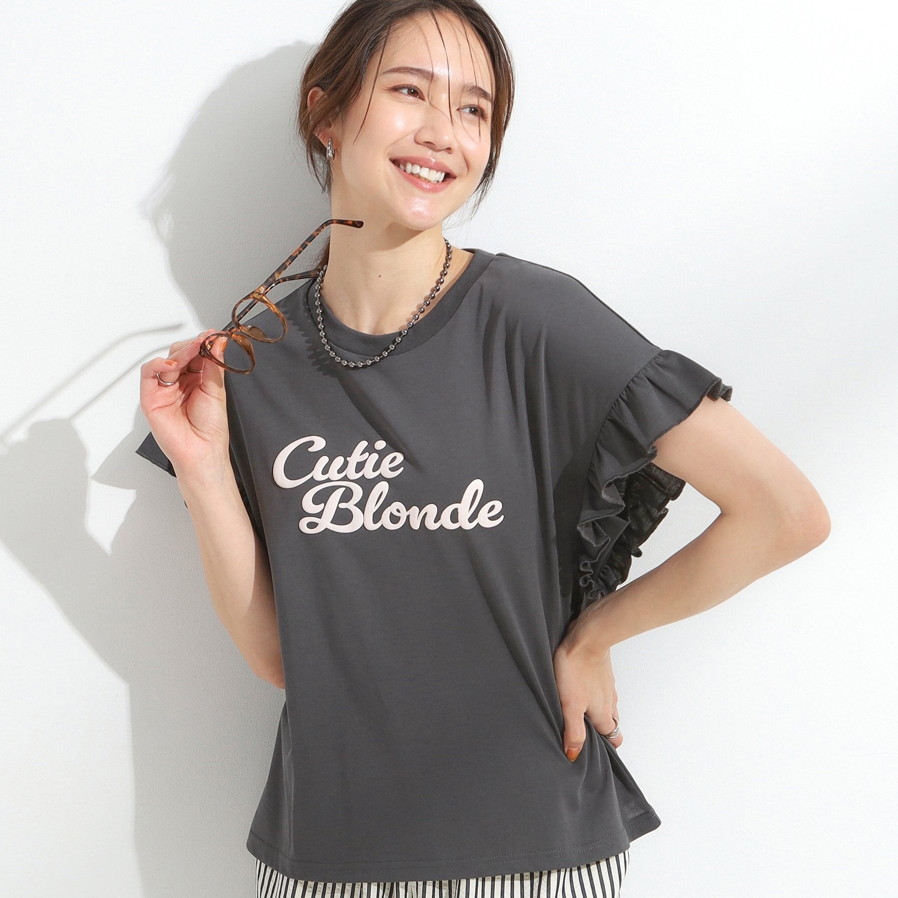 キューティーブロンド Cutie Blonde 【SHOO ICE/汗染み軽減/UVカット】フリルTシャツ （チャコールグレー(014)） チャコールグレー(014)