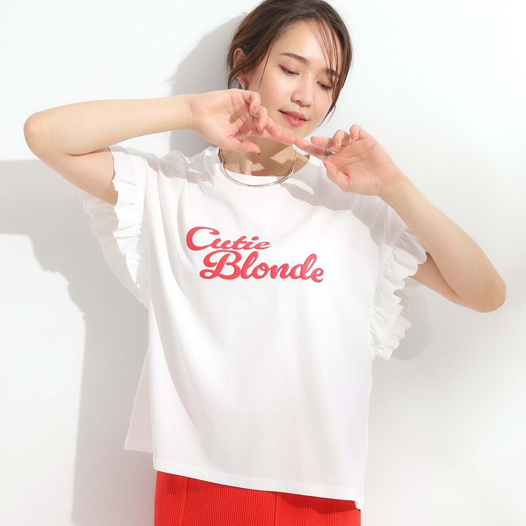 キューティーブロンド Cutie Blonde 【SHOO ICE/汗染み軽減/UVカット】フリルTシャツ （ホワイト(001)） ホワイト(001)