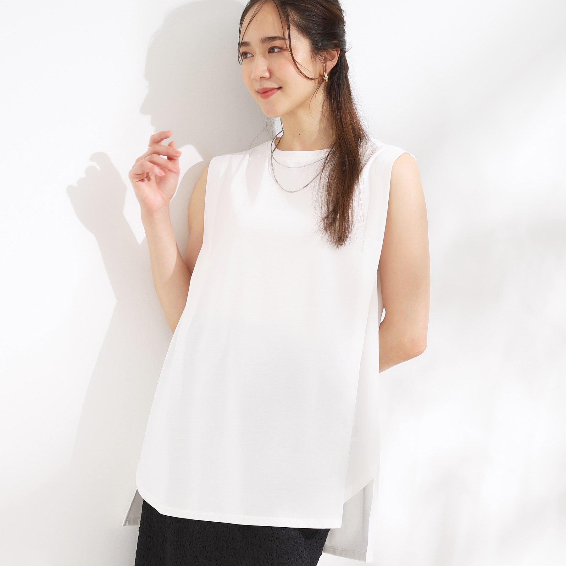 キューティーブロンド Cutie Blonde 【SHOO ICE・汗染み軽減・UVカット】タックノースリーブチュニック （ホワイト(001)） ホワイト(001)