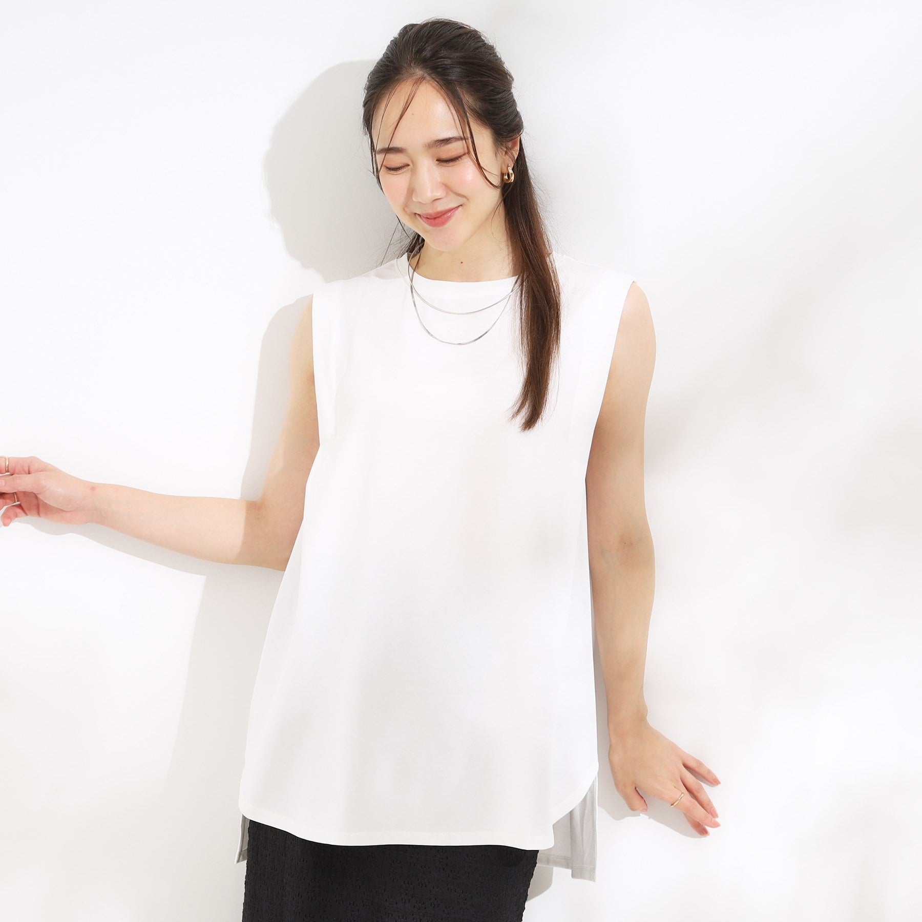 キューティーブロンド Cutie Blonde 【SHOO ICE・汗染み軽減・UVカット】タックノースリーブチュニック （ホワイト(001)） ホワイト(001)